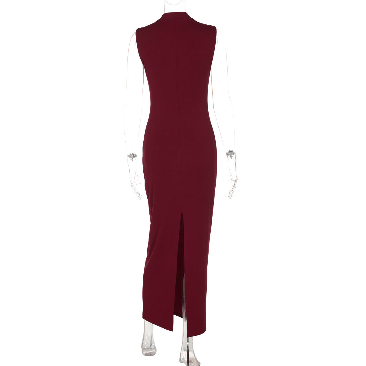 Front-cut open-knit dress with winter fashion back-slit design