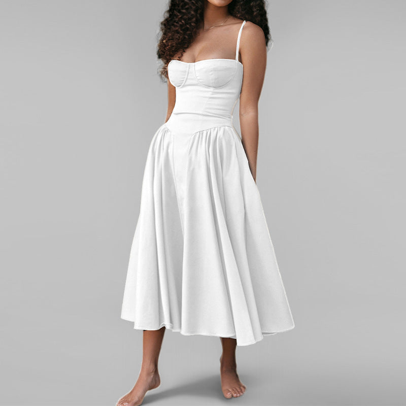 Summer off-the-shoulder dress in new style with a waistline, fashionable and sexy red strapless dress for women