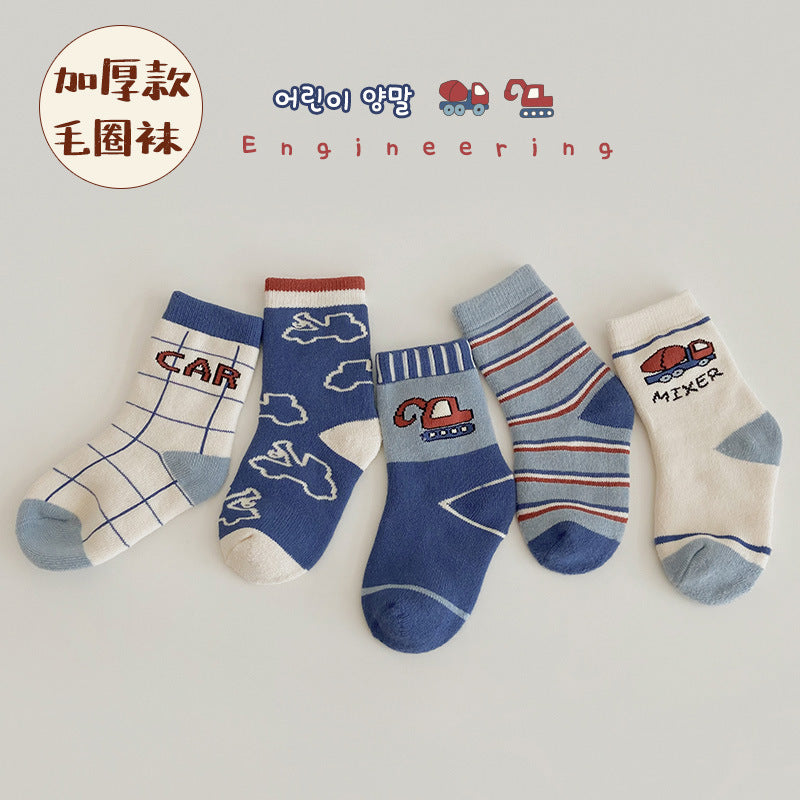 1296儿童袜子批发冬季条纹大象棉质宝宝毛圈袜加厚保暖棉男童袜子
