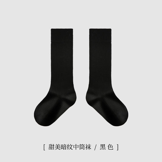 ZYZ儿童袜子批发春季薄款细纹网眼儿童中筒棉袜学院风纯色学生袜