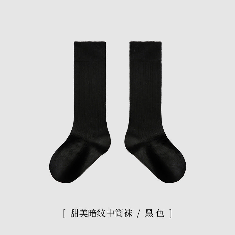 ZYZ儿童袜子批发春季薄款细纹网眼儿童中筒棉袜学院风纯色学生袜