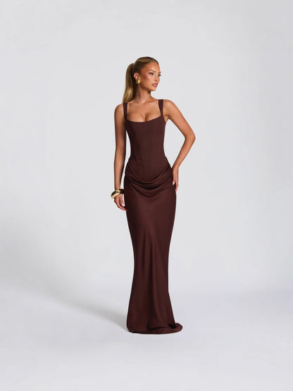 New women's clothing for spring 2026 - fitted fishbone braided halter dress with solid color and cinched waist design