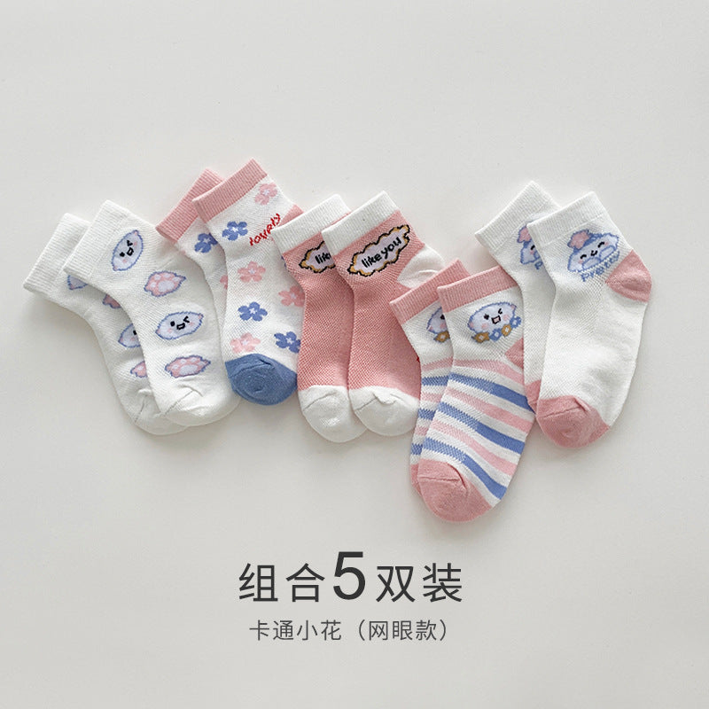 2024新品儿童袜子春夏薄款透气网眼袜字母运动风棉袜中大童宝宝袜