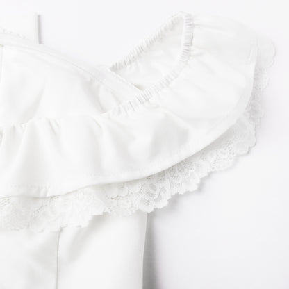 Women's fishbone pure desire white dress, sexy V-neck with bow tie at the waist, backless, revealing white dress.