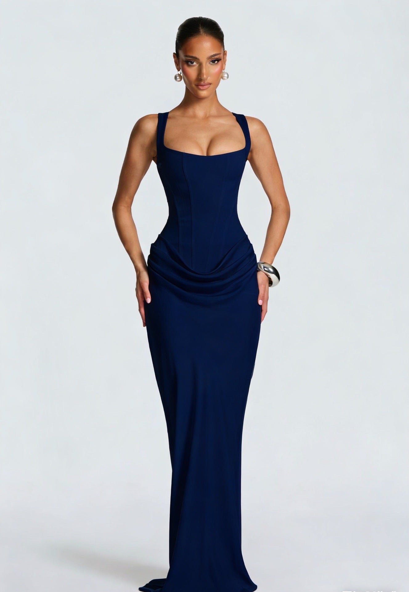 New women's clothing for spring 2026 - fitted fishbone braided halter dress with solid color and cinched waist design