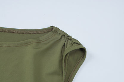 Women's Spring Fashion Style Slim-Fitting Ruffled Solid-color Short-Sleeve Dress