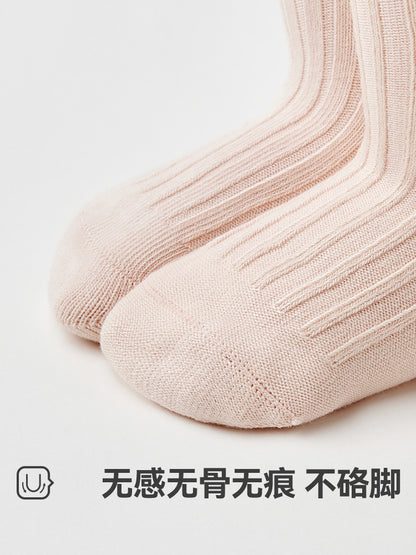 2025春秋宝宝袜子双针纯色婴儿袜子无骨中筒儿童纯棉袜子a类童袜