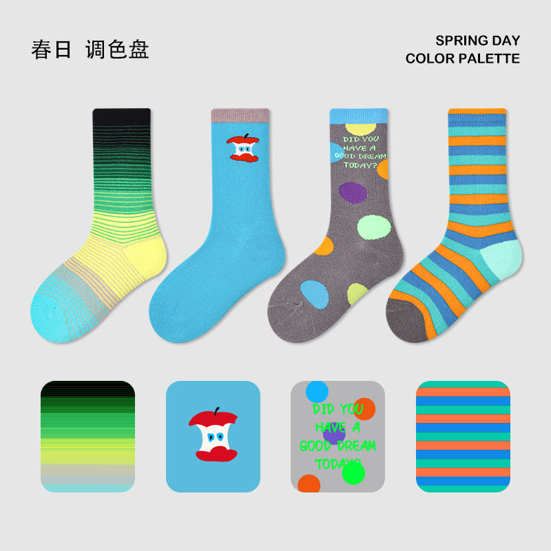 ZYZ潮款男童袜子扎染字母无骨儿童中筒袜运动高橡筋儿童袜子批发