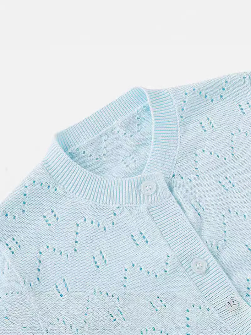 Spring and Summer Baby Lightweight Knitted Cardigan - Air Conditioner Protection Cooling Suit - Class A Cotton Long-Sleeved Children's Solid Color Breathable Round Collar Coat