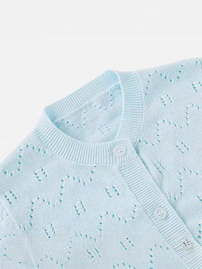 Spring and Summer Baby Lightweight Knitted Cardigan - Air Conditioner Protection Cooling Suit - Class A Cotton Long-Sleeved Children's Solid Color Breathable Round Collar Coat