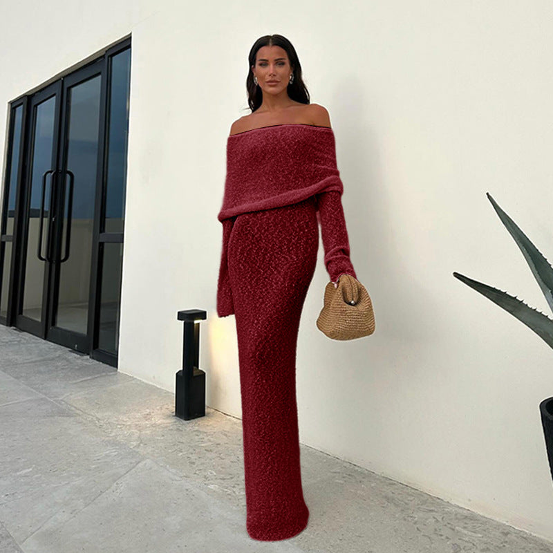 Long dress feminine backless V-neck knitted beach skirt for seaside vacation turtleneck dress