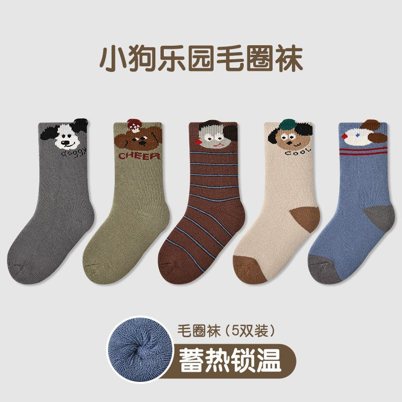 P004加厚儿童袜子秋冬季新款可爱动物图案毛圈袜棉袜保暖女童袜子