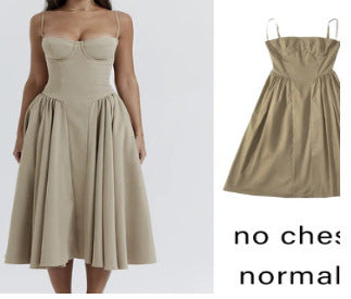Summer off-the-shoulder dress in new style with a waistline, fashionable and sexy red strapless dress for women