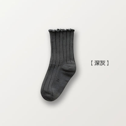 儿童袜子批发精梳棉中筒棉袜女童公主木耳花边双针潮袜A类宝