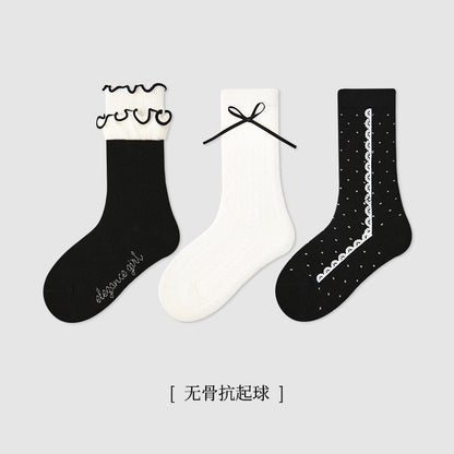 儿童袜子批发2025秋冬花边蝴蝶结女童中筒袜棉木耳边无骨中筒童袜