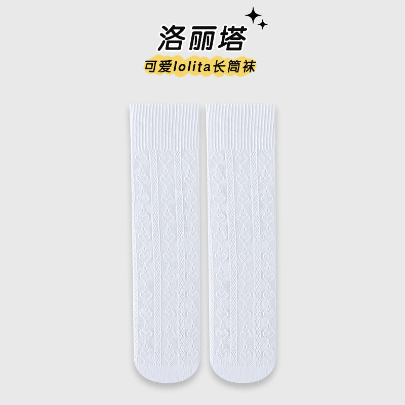 儿童袜子夏季薄款女童洛丽塔风公主小腿袜韩版蕾丝网眼透气长筒袜