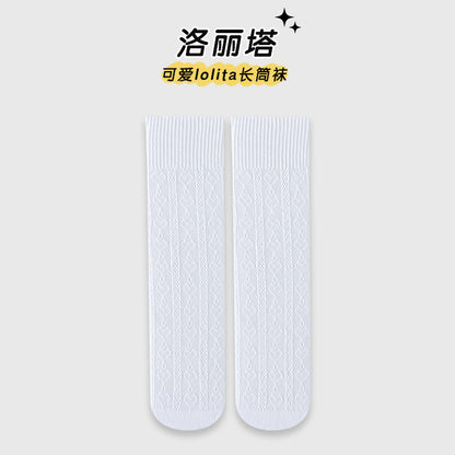 儿童袜子夏季薄款女童洛丽塔风公主小腿袜韩版蕾丝网眼透气长筒袜