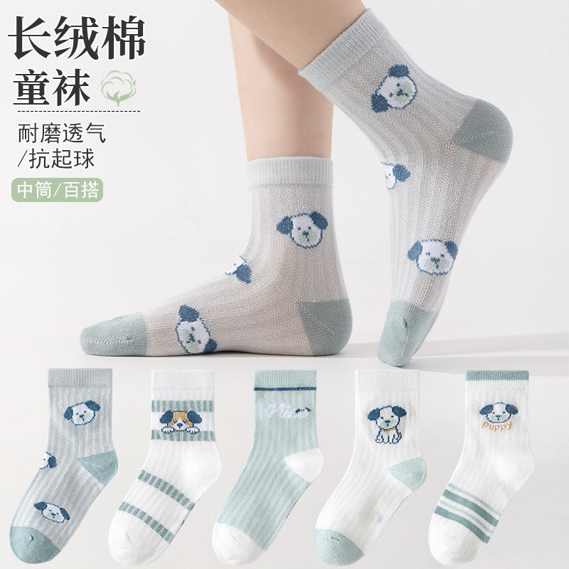 春夏季儿童袜子网眼薄款卡通恐龙短袜透气棉袜中大童男童袜子批发