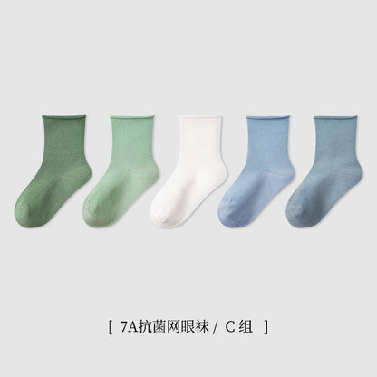 ZYZ儿童袜子批发7A抑菌透气纯色儿童网眼袜抗起球棉直薄款宝宝袜