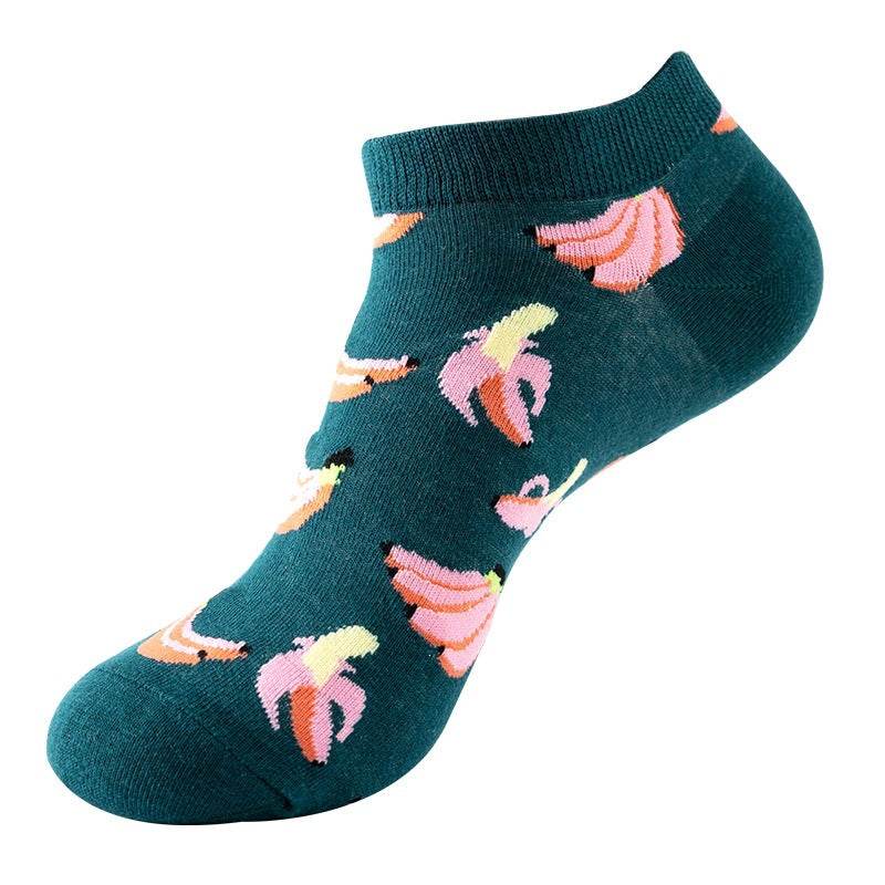 Boat sock man, summer and spring short socks for women, light-crowned short style stockings, oil painting avocado trend stockings, wholesale for sale