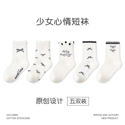 儿童袜子批发2024秋冬甜美兔子花边女童袜子棉质无骨儿童中筒袜