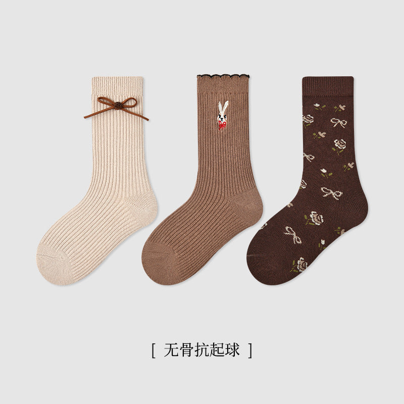 儿童袜子批发2025秋冬花边蝴蝶结女童中筒袜棉木耳边无骨中筒童袜