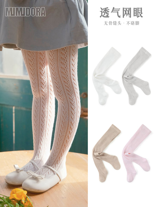 Baby full-length socks for summer, light style, girls' Korean version, elasticated cuffs, mesh lining, bottom-up style, children's plain-colored cotton pants socks