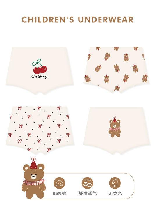 Children's underwear - Cherry Little Bear cotton baby underwear with cartoon bow tie for girls' straight-legged underwear