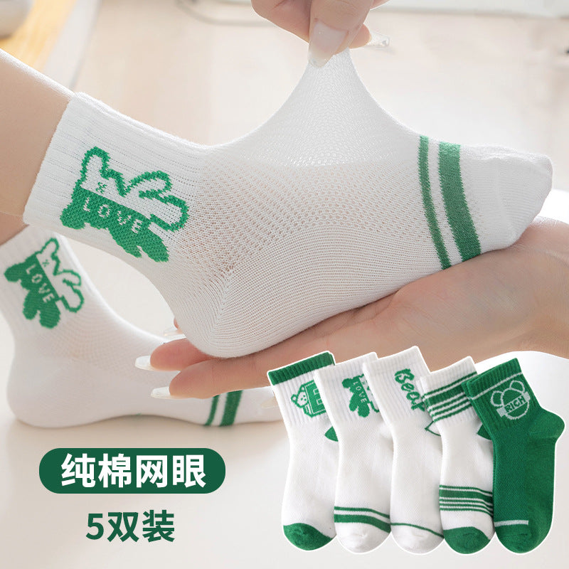 春夏季儿童袜子网眼薄款卡通恐龙短袜透气棉袜中大童男童袜子批发