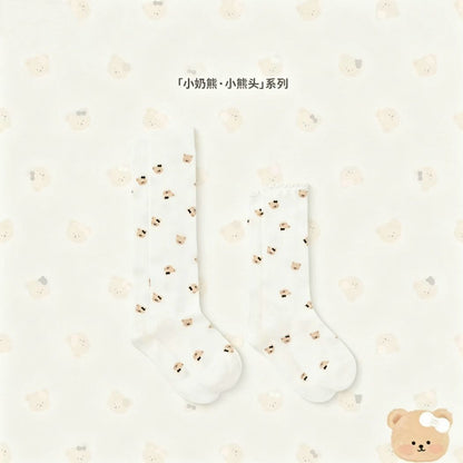 小奶熊·小熊头系列满印奶油三色熊头袜子套装中筒袜少女Lolita袜