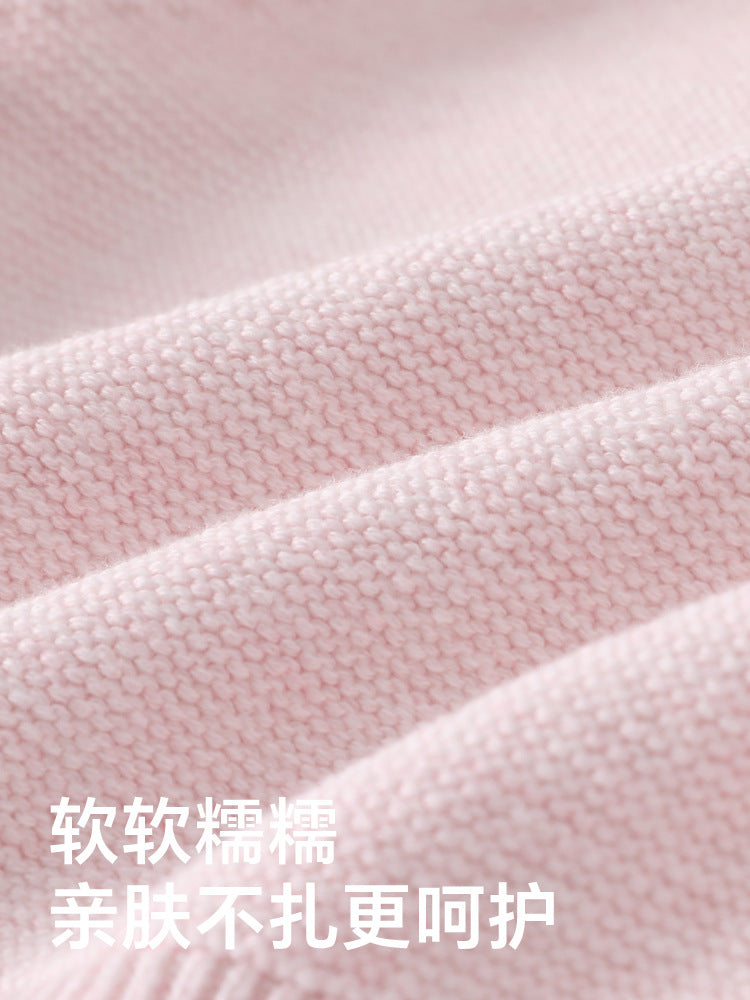 Girls' sweater cardigan princess three-dimensional flower round-neck knitted cotton coat pure color cotton outerwear baby girl A-class sweater