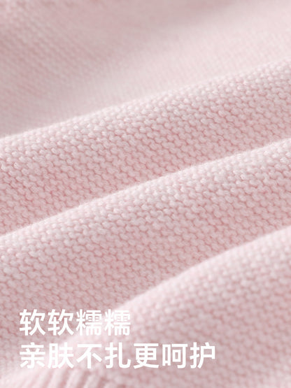 Girls' sweater cardigan princess three-dimensional flower round-neck knitted cotton coat pure color cotton outerwear baby girl A-class sweater