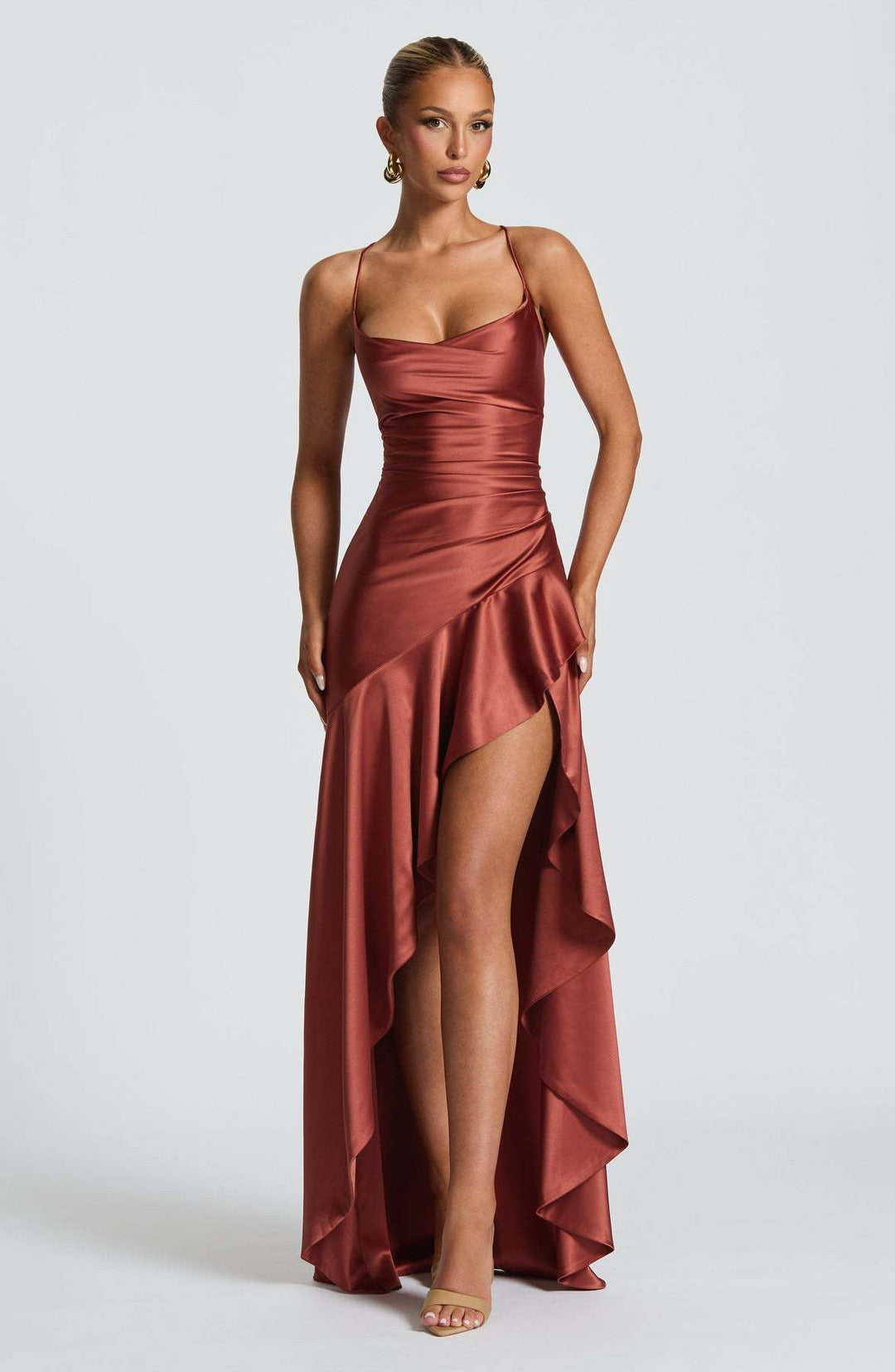 High-quality satin strapless women's formal dress long skirt, European-style sexy hot girl backless strappy dress