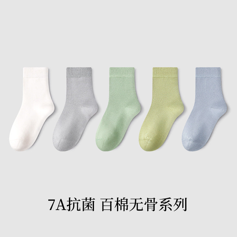 ZYZ儿童袜子批发春季新款全棉素色宝宝袜子休闲7A抑菌男女童袜子