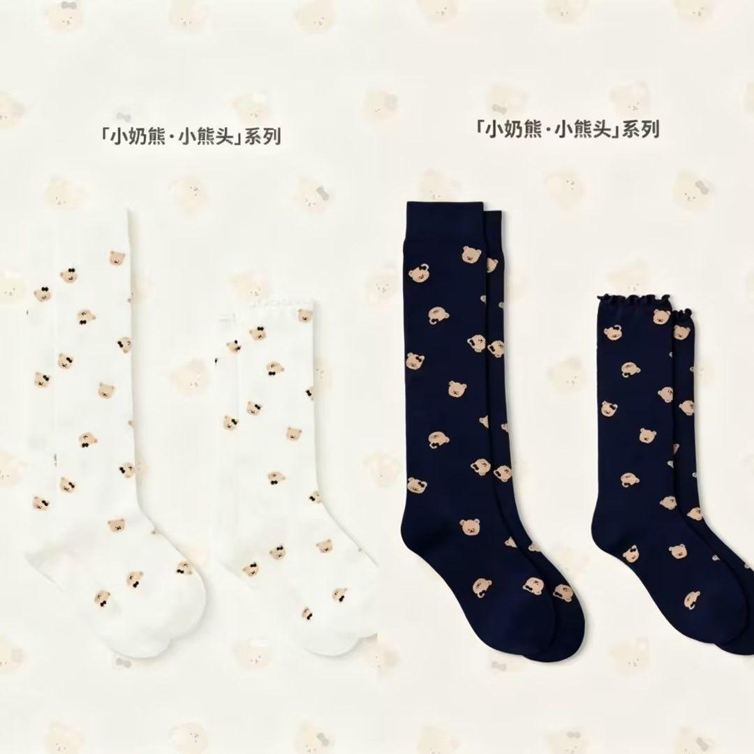 小奶熊·小熊头系列满印奶油三色熊头袜子套装中筒袜少女Lolita袜
