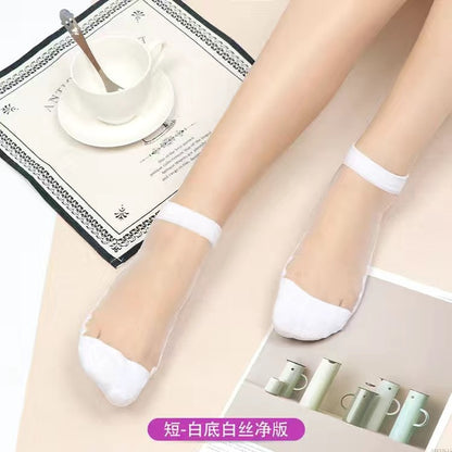 Glass fiber stockings - Children's rose flower sweet anti-slip cotton bottom stockings - Transparent mid-calf women's low-top trendy cotton stockings