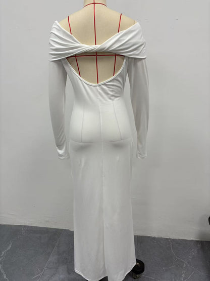 Fashionable autumn elegant style women's tight-fitting one-shoulder step skirt dress