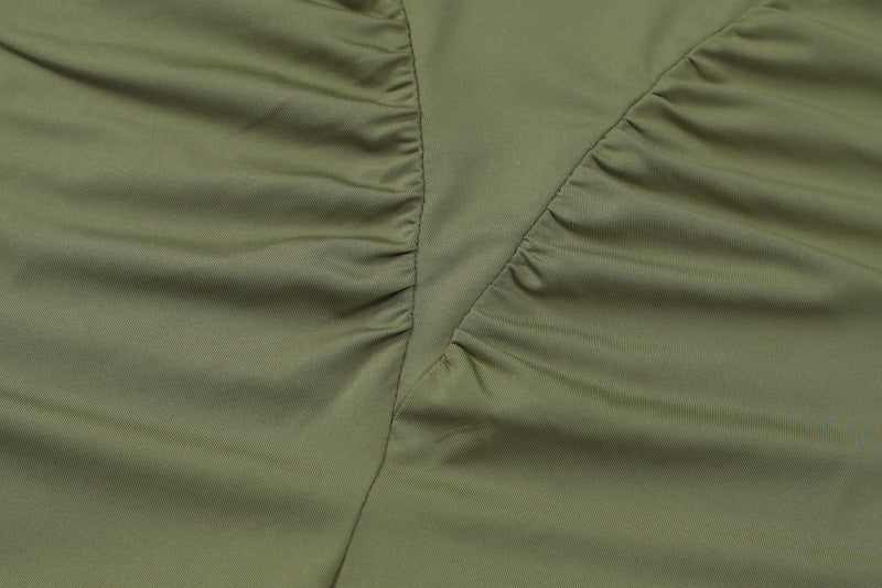 Women's Spring Fashion Style Slim-Fitting Ruffled Solid-color Short-Sleeve Dress