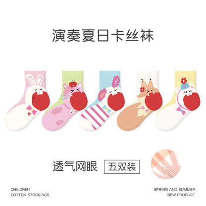 1989儿童袜子批发2026春夏超薄甜心萌兔网眼卡丝袜格子女童袜子
