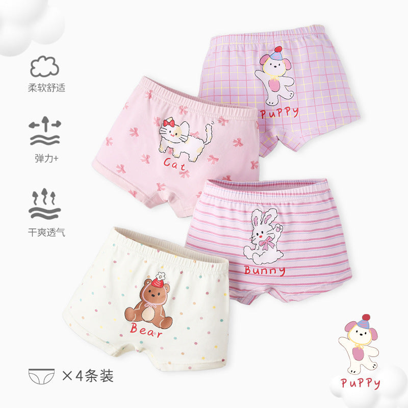 4条装秋季儿童内裤批发可爱女生短裤纯棉卡通小兔女童平角内裤印
