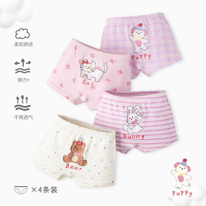4条装秋季儿童内裤批发可爱女生短裤纯棉卡通小兔女童平角内裤印