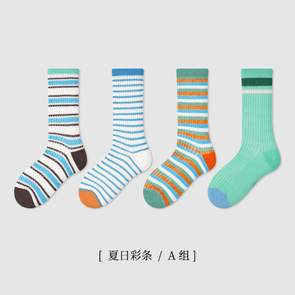 ZYZ儿童袜子批发春夏薄款网眼儿童中筒袜卡通条纹休闲男童袜子