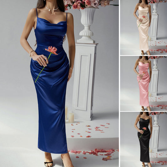 Spring and summer casual and sexy pure color halter-neck dresses, evening gowns for women