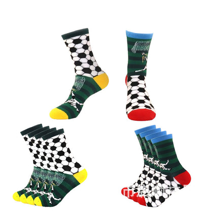 Football Style 100% Cotton High-Collar Football Fanatic Socks - Men's and Women's Checkered Football Pattern Athletic Socks with Trendy Design