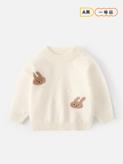 Little girl bunny pullover autumn cartoon round-neck A-type sweater, warm long-sleeved top, children's base knitting sweaterLittle girl bunny pullover autumn cartoon round-neck A-type sweater, warm long-sleeved top, children's base layer knitwear