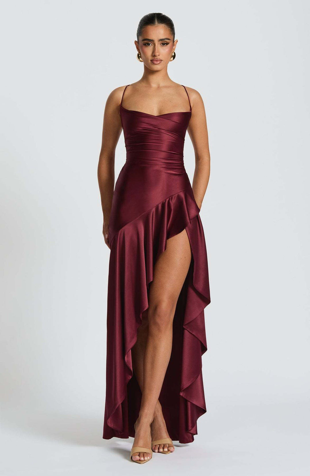 High-quality satin strapless women's formal dress long skirt, European-style sexy hot girl backless strappy dress