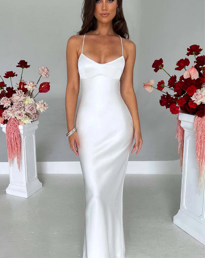 Sexy long dress with one-shoulder slit and zipper, elegant and fitted formal dress, long skirt for women