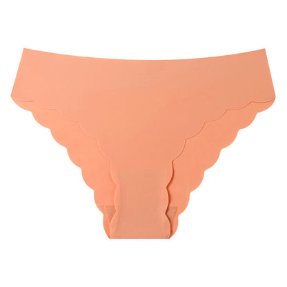 Plus-size panties, silk-like invisible women's seamless low-rise panties with wave edges and pure erotic nylon triangle bottoms