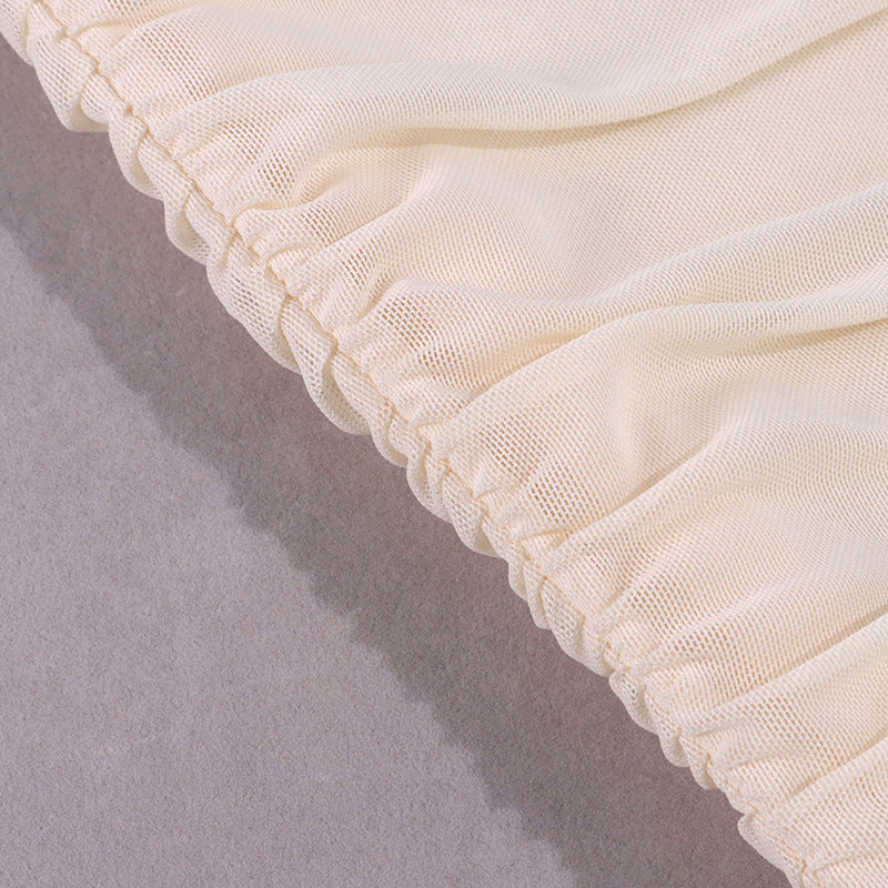 European and American fishbone dress - Crossed stringing and meshed open-back mini halter-neck skirt with pleated details