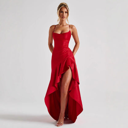 High-quality satin strapless women's formal dress long skirt, European-style sexy hot girl backless strappy dress
